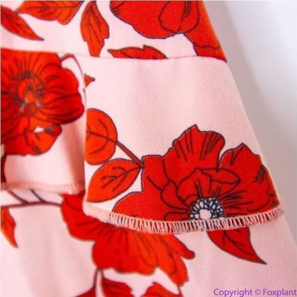 Adrianna Papell warm pink red floral print high low flutter sleeve dress size 14 - Picture 13 of 16